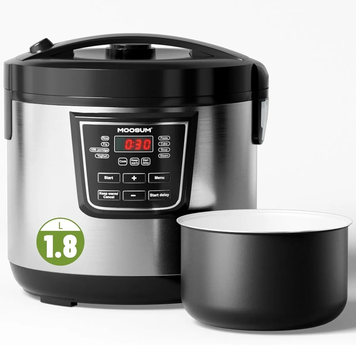 1.8L Rice Cooker with Ceramic Coated Pot (PFAS/PFO - Image 1