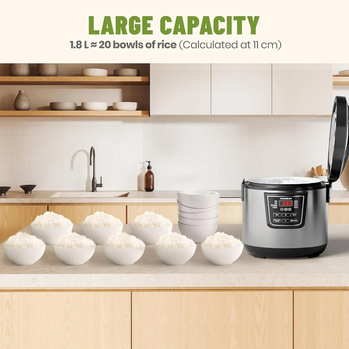 1.8L Rice Cooker with Ceramic Coated Pot (PFAS/PFO - Image 2