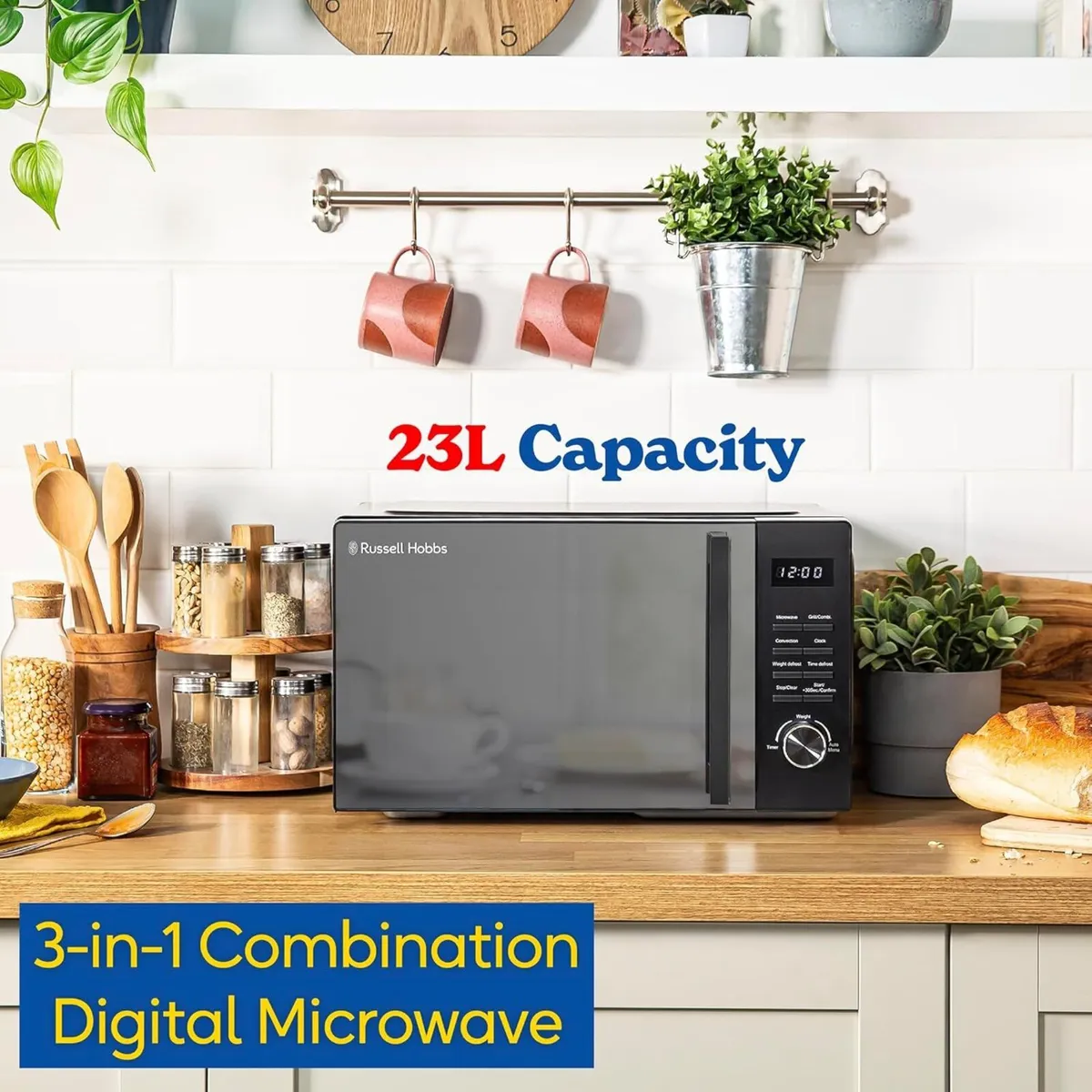 Black Microwave 23 Litre 900W 3-in-1 1000W Grill - Image 3