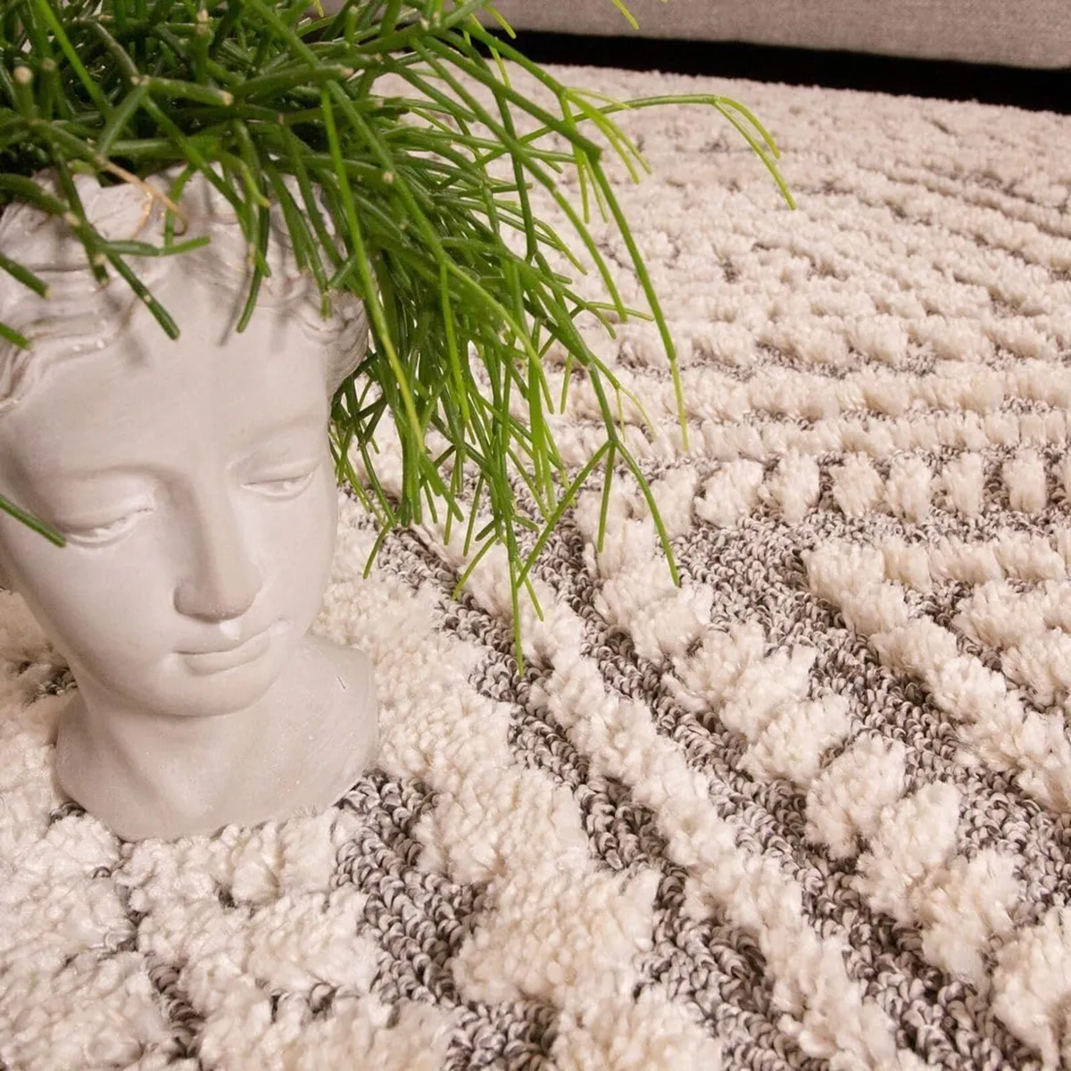 Large Soft Fluffy Grey Cream Trellis Area Rug - Image 2