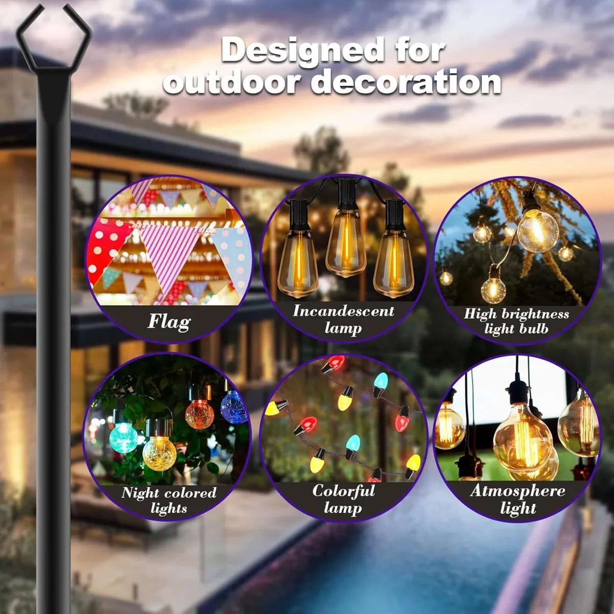 6pack 3M String Light Pole Metal Outdoor Suitable - Image 3