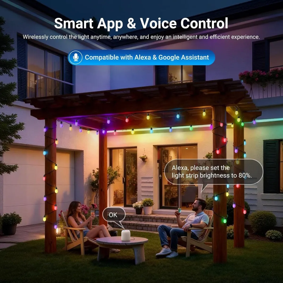 96ft Outdoor String Lights App Control Smart AI - Image 4