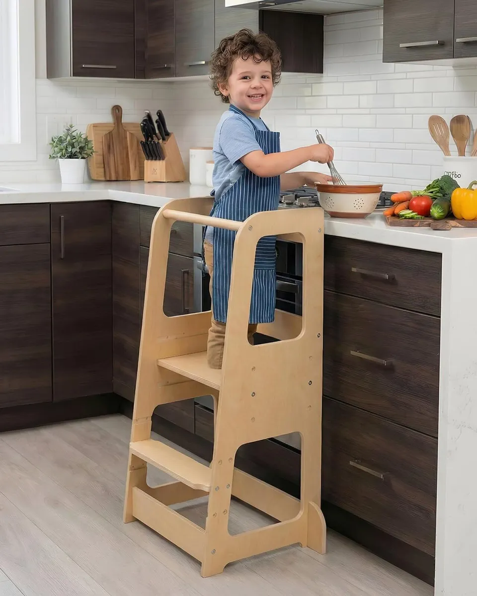 Toddler Step Stool - Adjustable Height Wooden for - Image 1