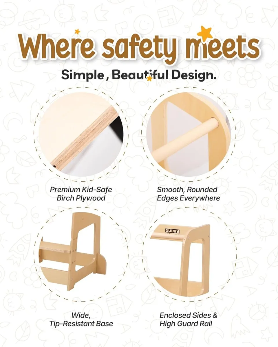 Toddler Step Stool - Adjustable Height Wooden for - Image 3