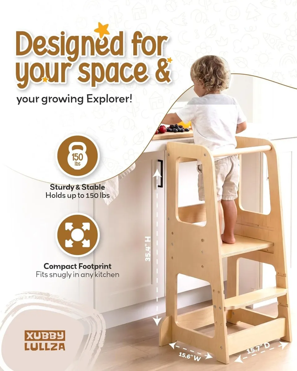 Toddler Step Stool - Adjustable Height Wooden for - Image 4