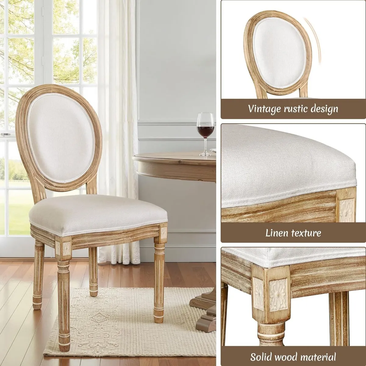 Cream Dining Chairs Set of 2 Upholstered Linen - Image 4