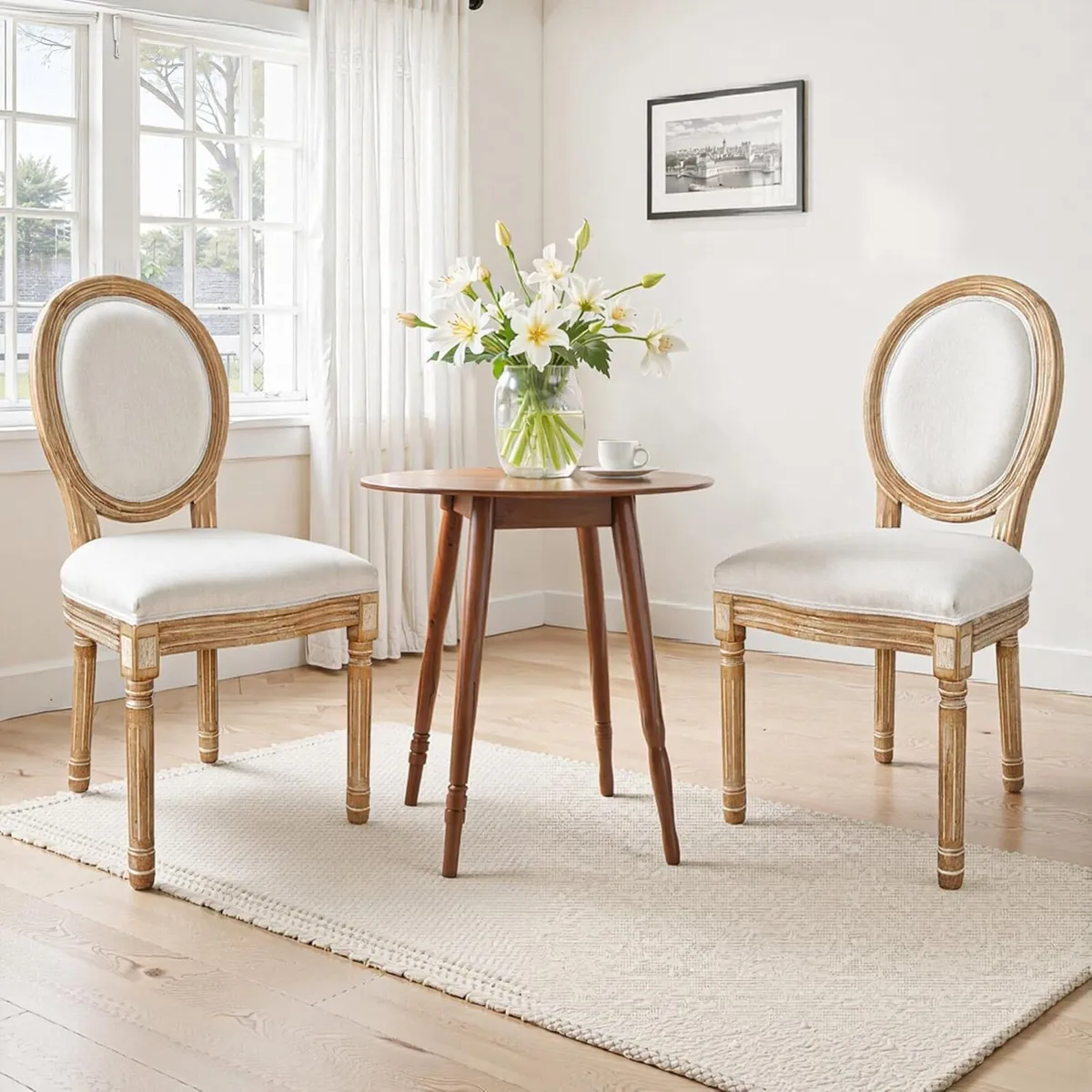 Cream Dining Chairs Set of 2 Upholstered Linen - Image 1