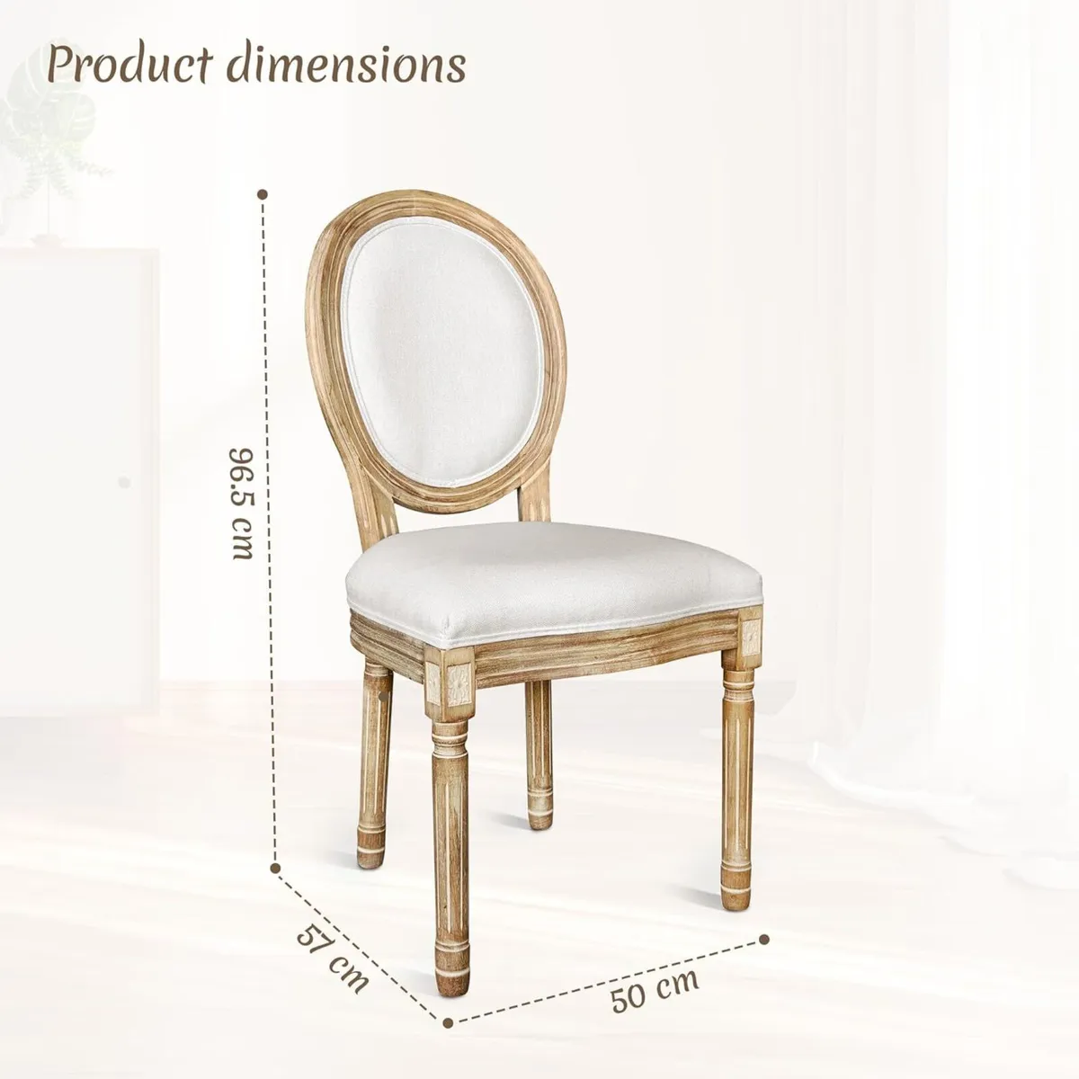 Cream Dining Chairs Set of 2 Upholstered Linen - Image 2