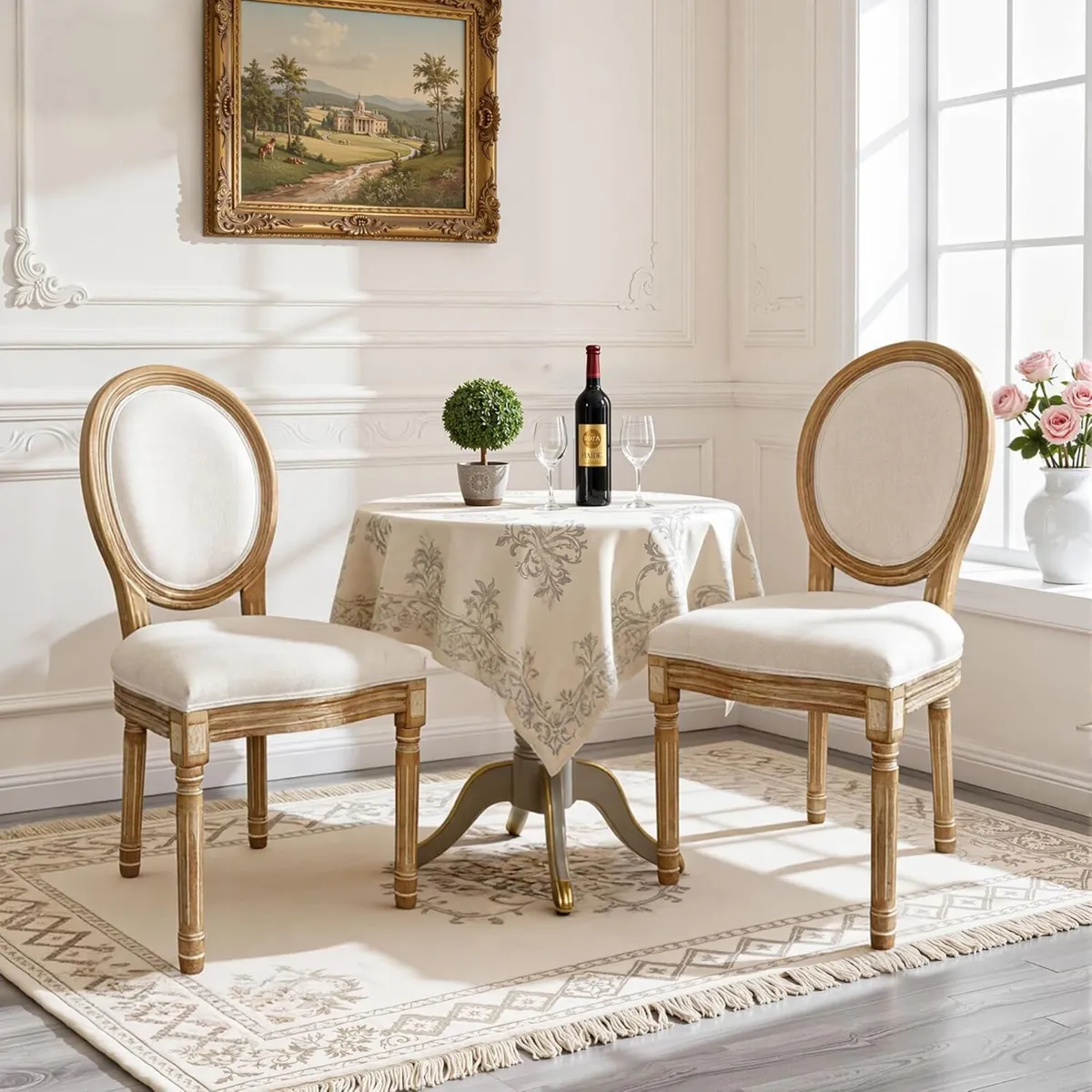 Cream Dining Chairs Set of 2 Upholstered Linen - Image 3