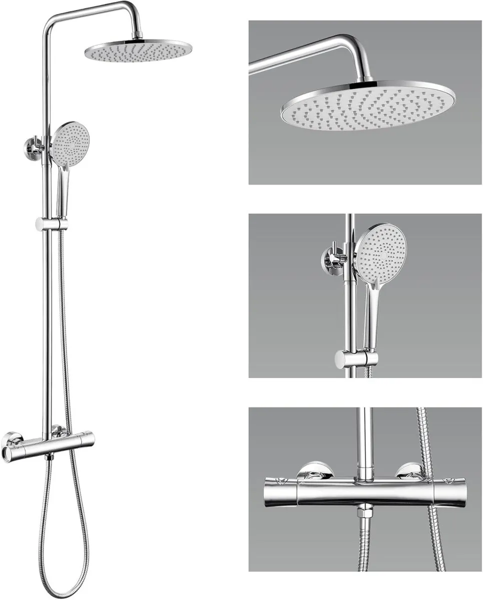 Thermostatic Shower Mixer Set 25cm Overhead - Image 1