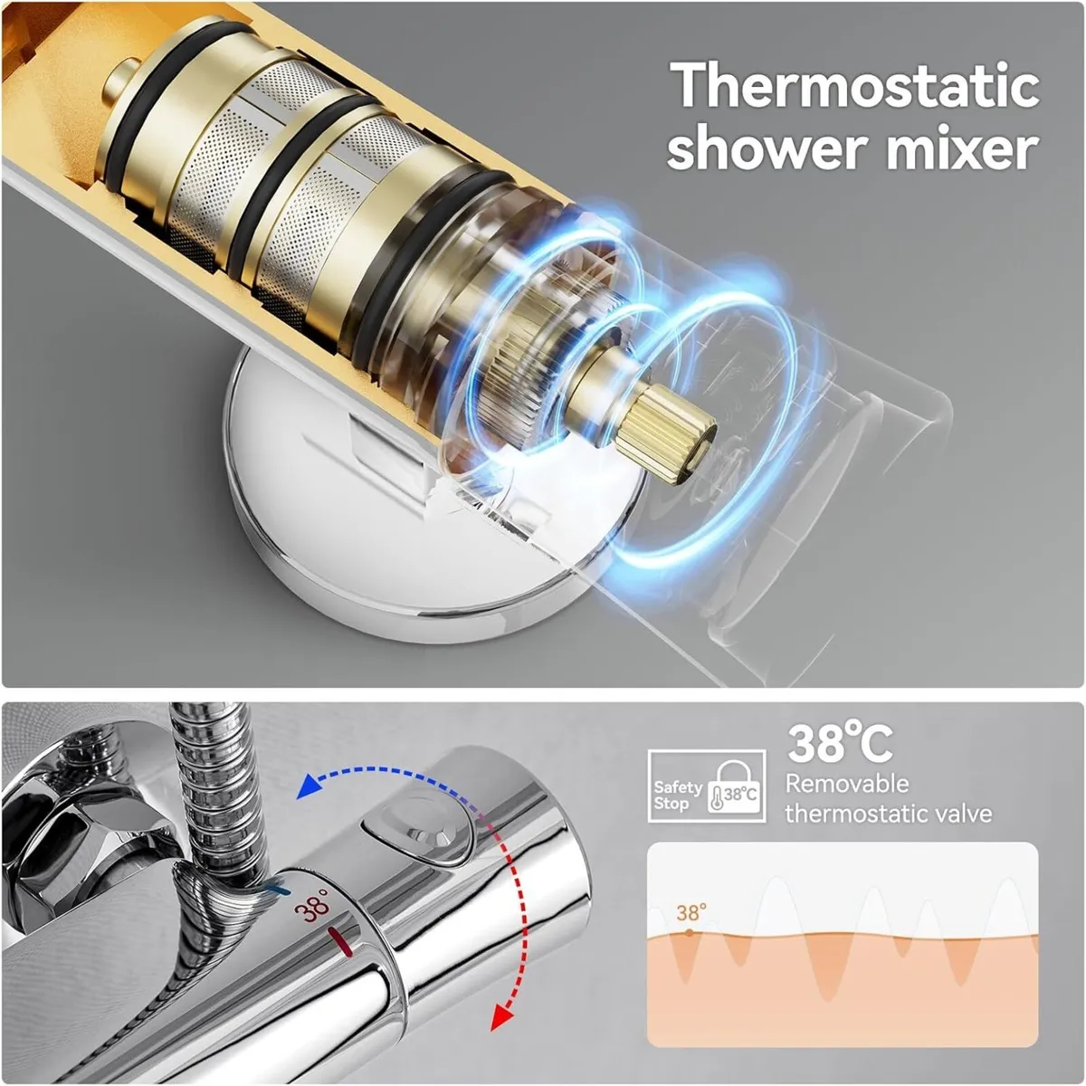 Thermostatic Shower Mixer Set 25cm Overhead - Image 3