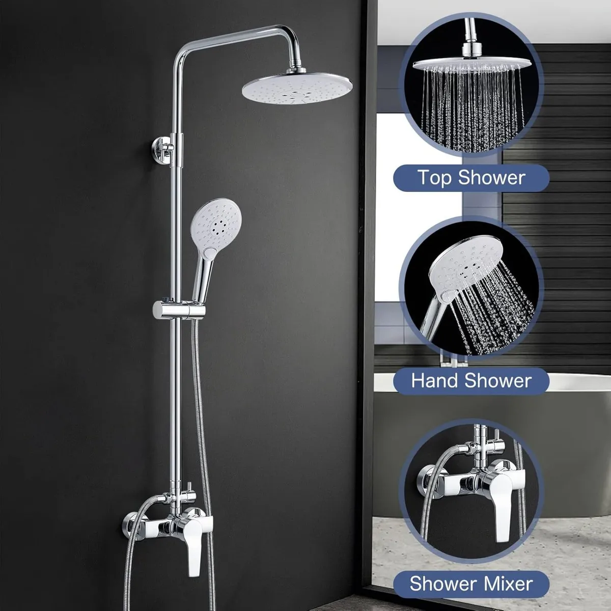 Shower System with Diverter Chrome Mixer Set 21cm - Image 3