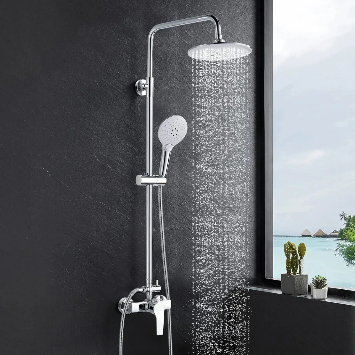 Shower System with Diverter Chrome Mixer Set 21cm - Image 1