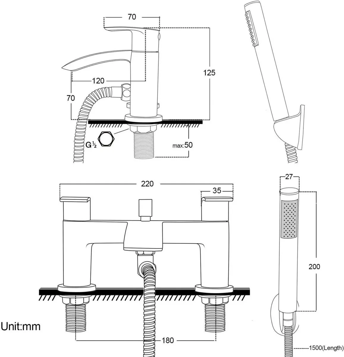Basin and Bath Mixer Tap with Shower Attachment - Image 2
