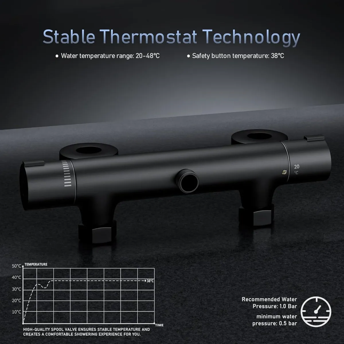 Black Shower Mixer with 70CM Adjustable Riser - Image 4