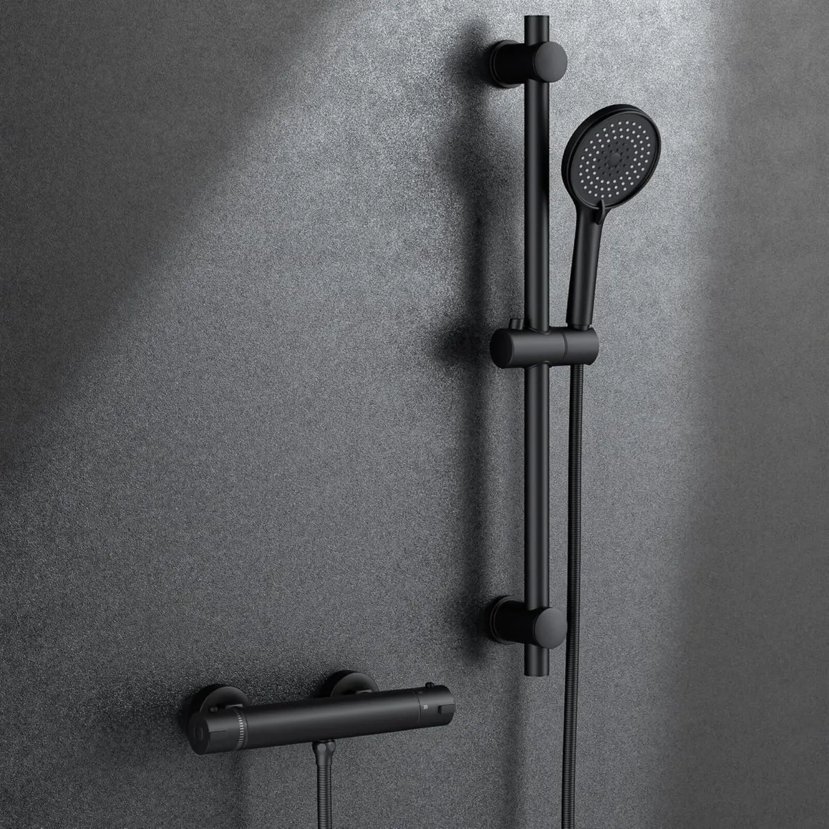 Black Shower Mixer with 70CM Adjustable Riser - Image 1