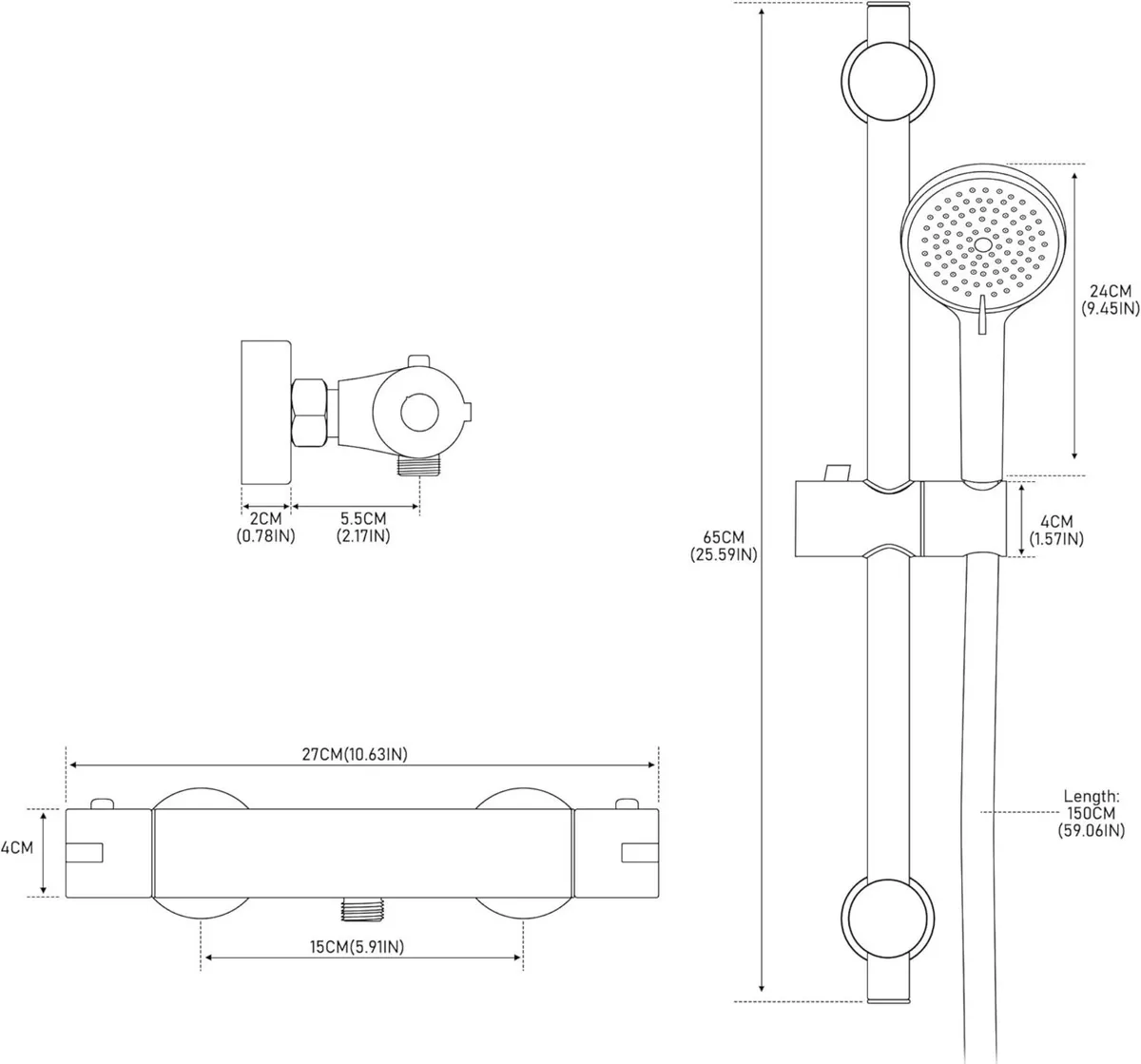 Black Shower Mixer with 70CM Adjustable Riser - Image 2