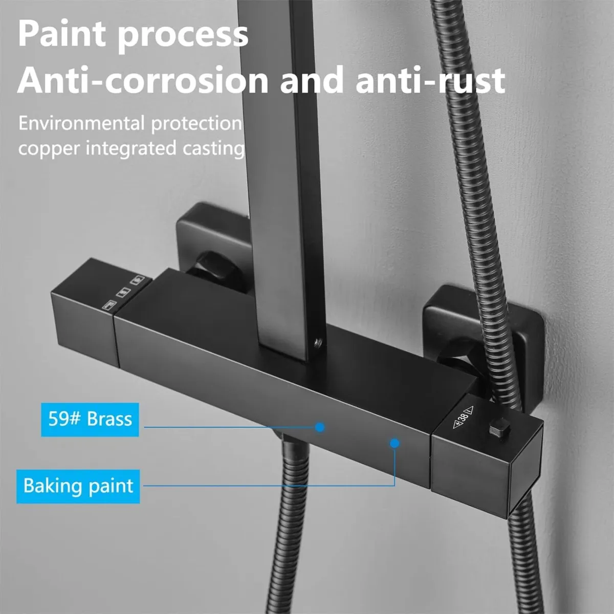 Shower Mixer Set Thermostatic Square Rainfall - Image 3