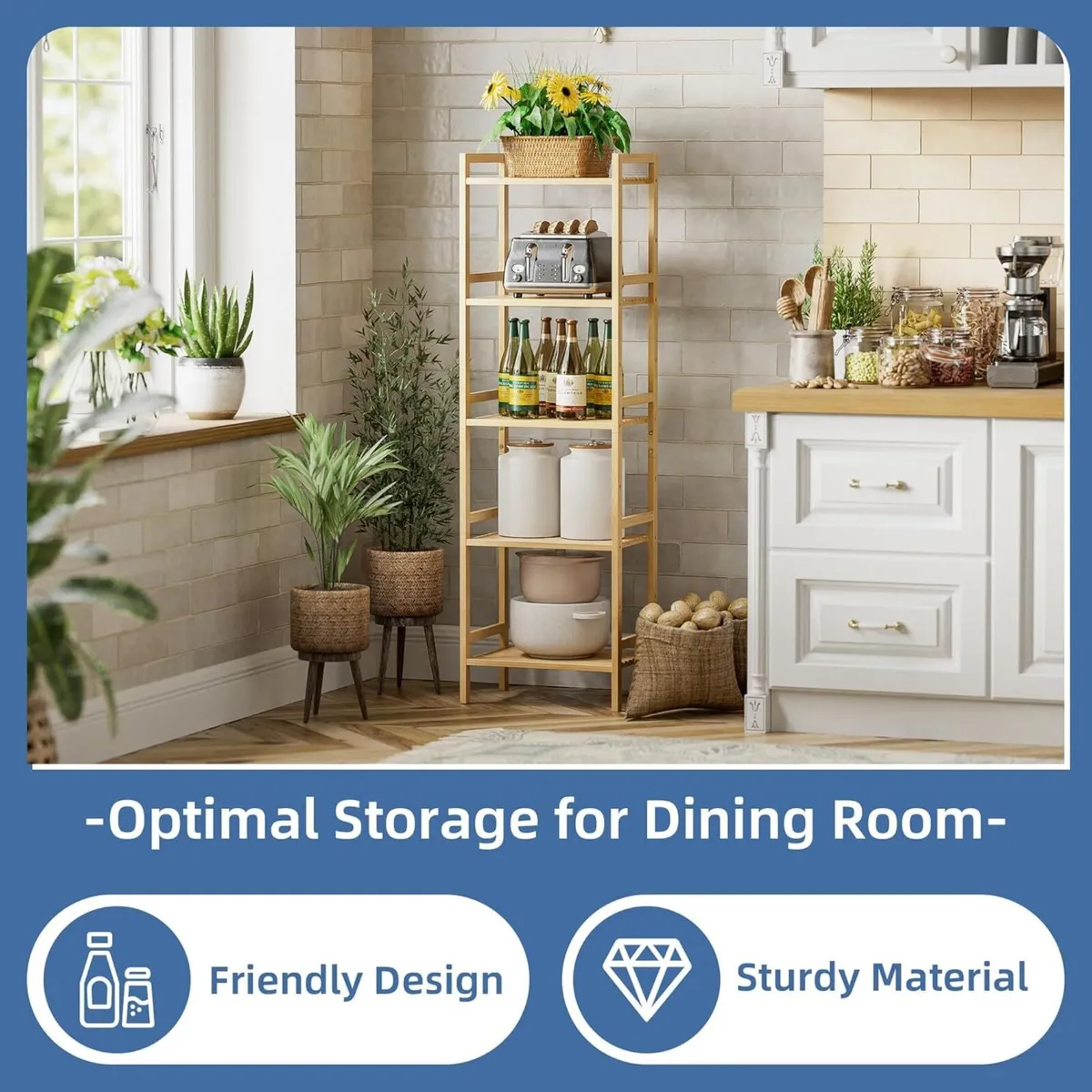 5-Tier Bamboo Bookshelf Tall Narrow Adjustable - Image 4