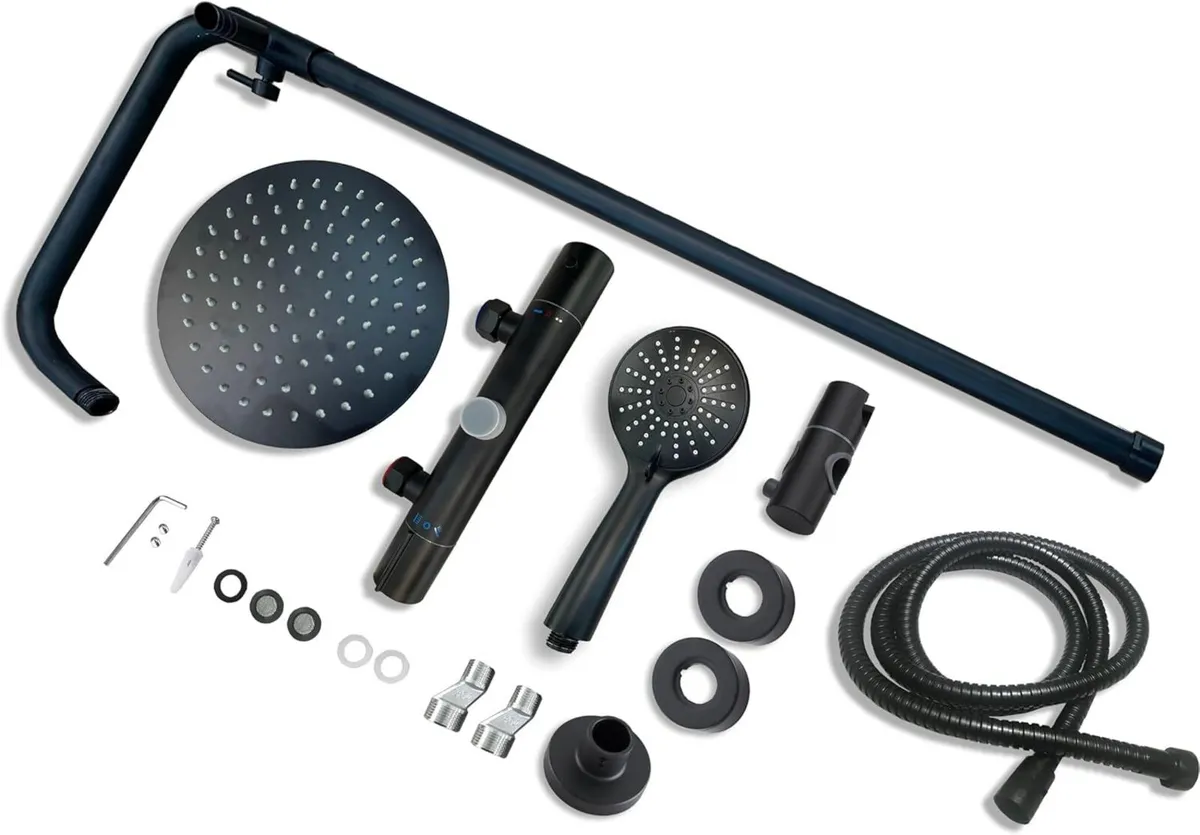 Thermostatic Shower Mixer Set Matte Black Round - Image 4