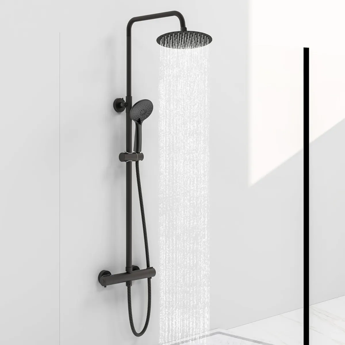 Thermostatic Shower Mixer Set Matte Black Round - Image 1