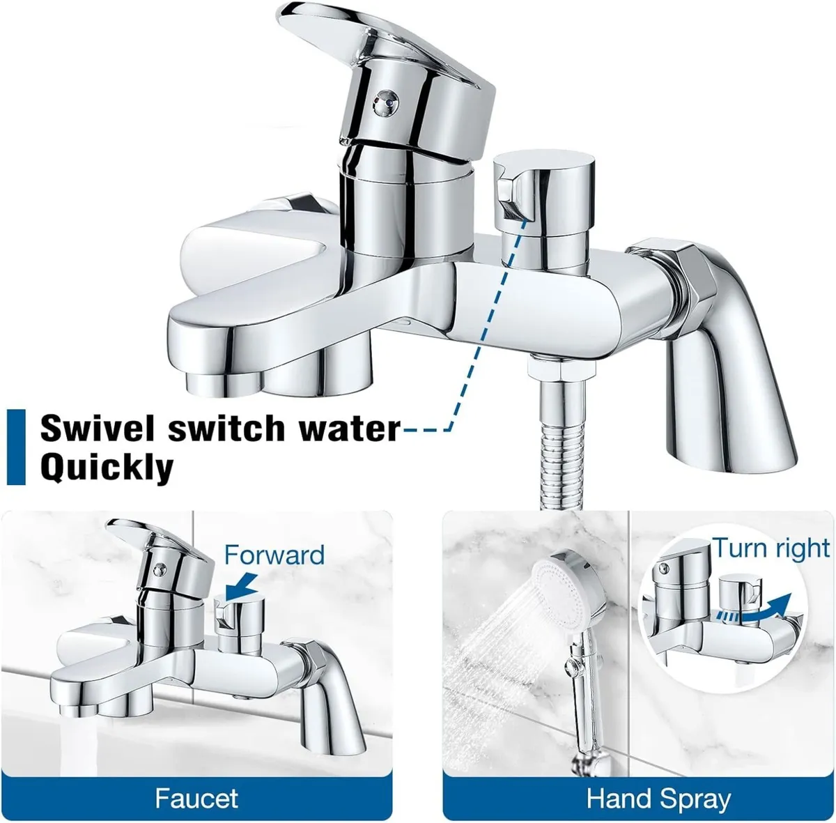 Bath Mixer Taps with Shower Set Modern Attachment - Image 4