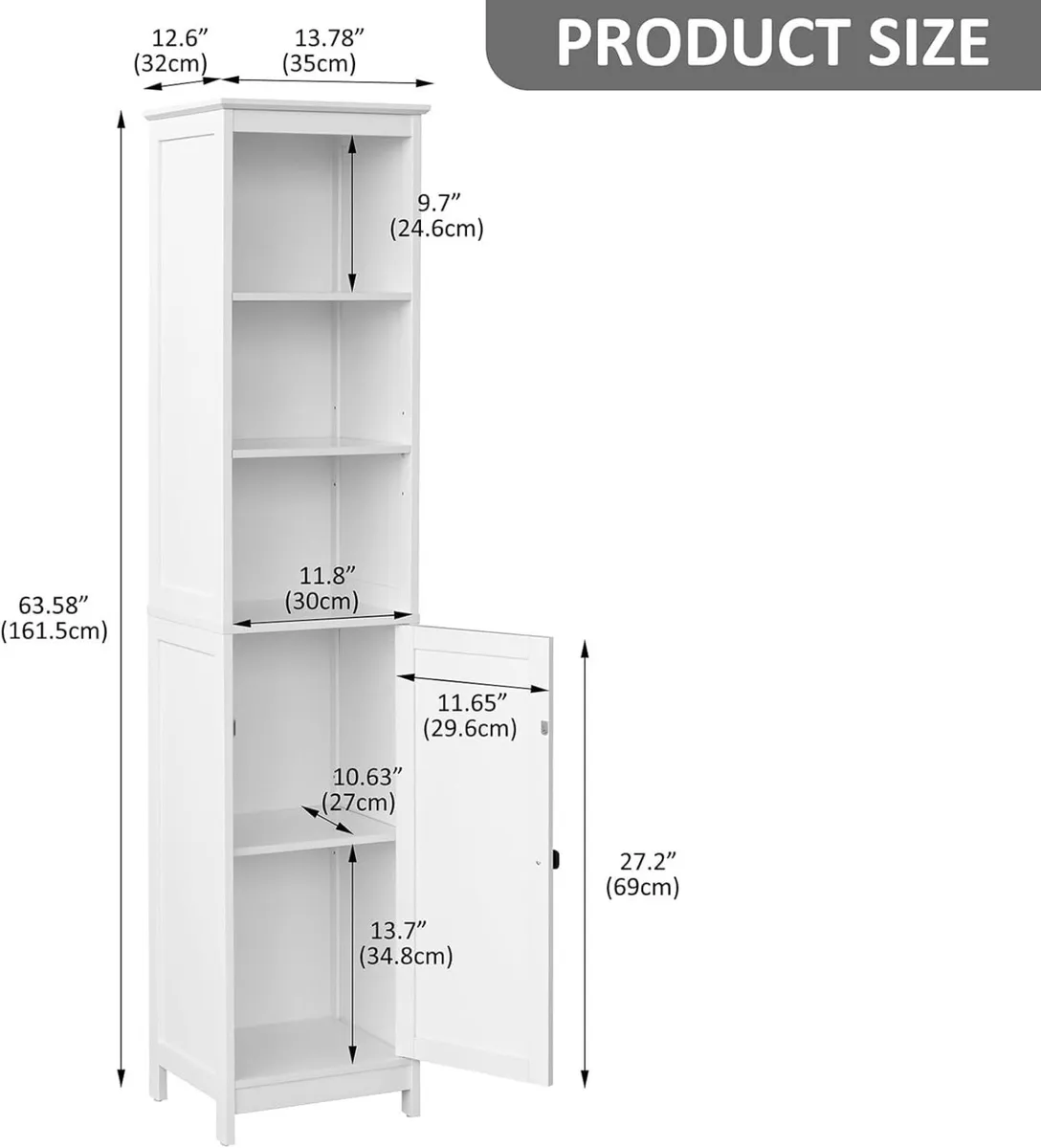 Tall Bathroom Storage Cabinet Slim with Door - Image 3
