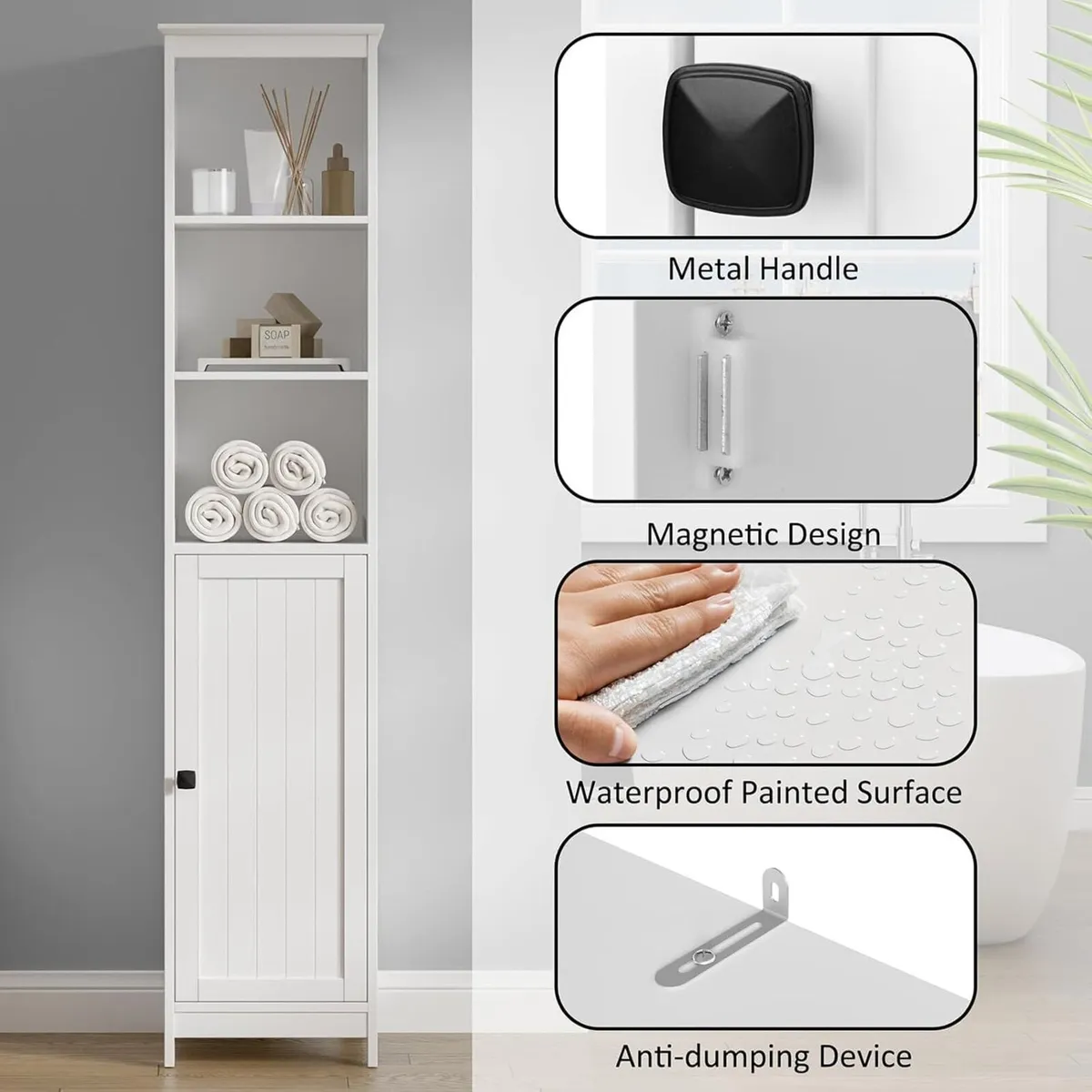 Tall Bathroom Storage Cabinet Slim with Door - Image 4