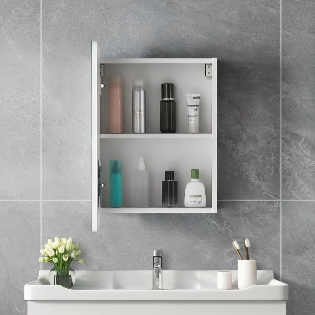 Single Door Bathroom Mirror Cabinet 40 x 50cm - Image 2