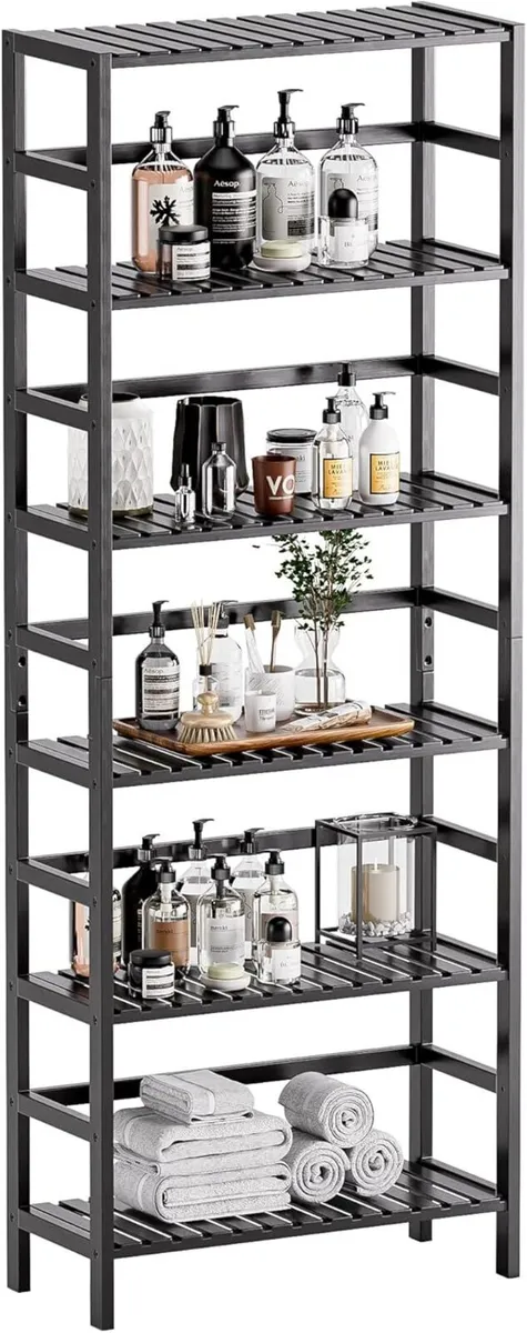Bamboo Bookshelf 6-Tier Tall Open Bookcase with - Image 1