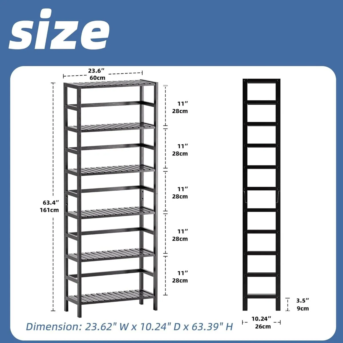 Bamboo Bookshelf 6-Tier Tall Open Bookcase with - Image 3
