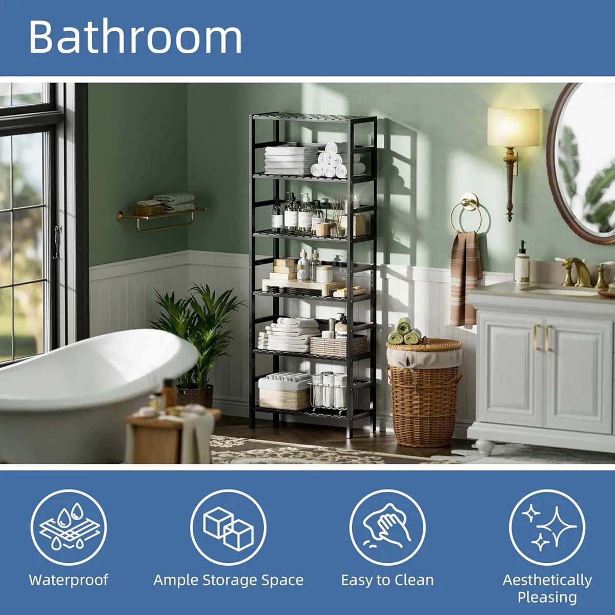 Bamboo Bookshelf 6-Tier Tall Open Bookcase with - Image 4