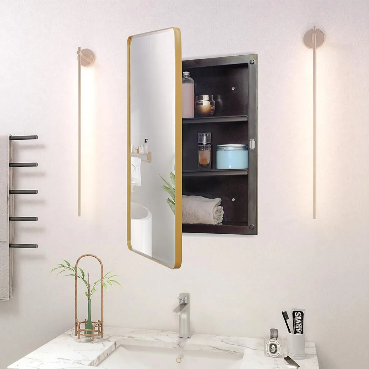 Plastic Mirror Cabinet Single Door with Round - Image 1