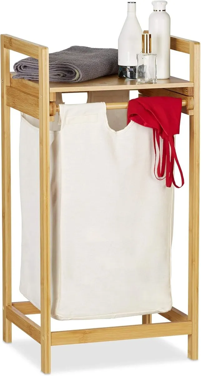 Bamboo Laundry Hamper Storage Box with Shelf - Image 1