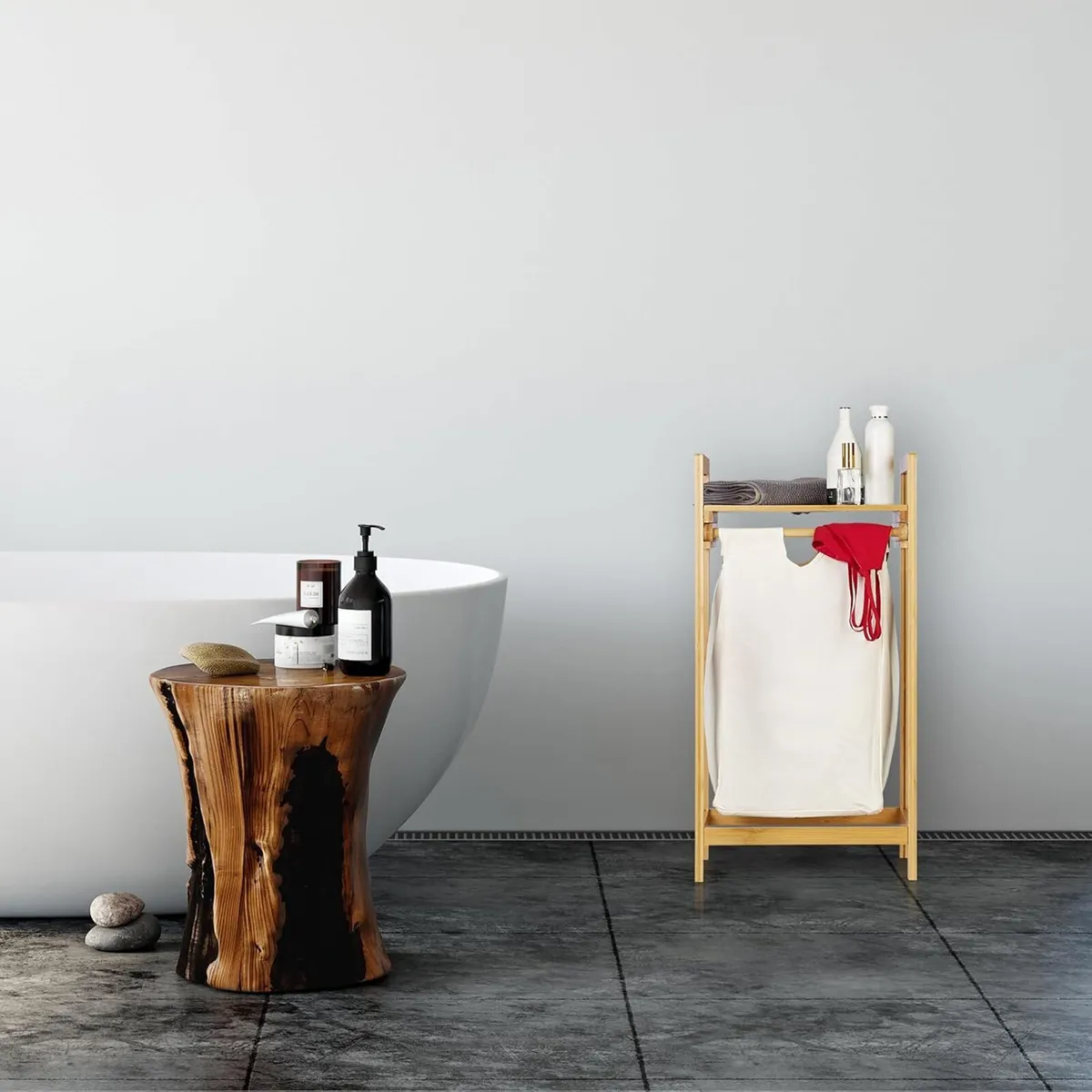 Bamboo Laundry Hamper Storage Box with Shelf - Image 2