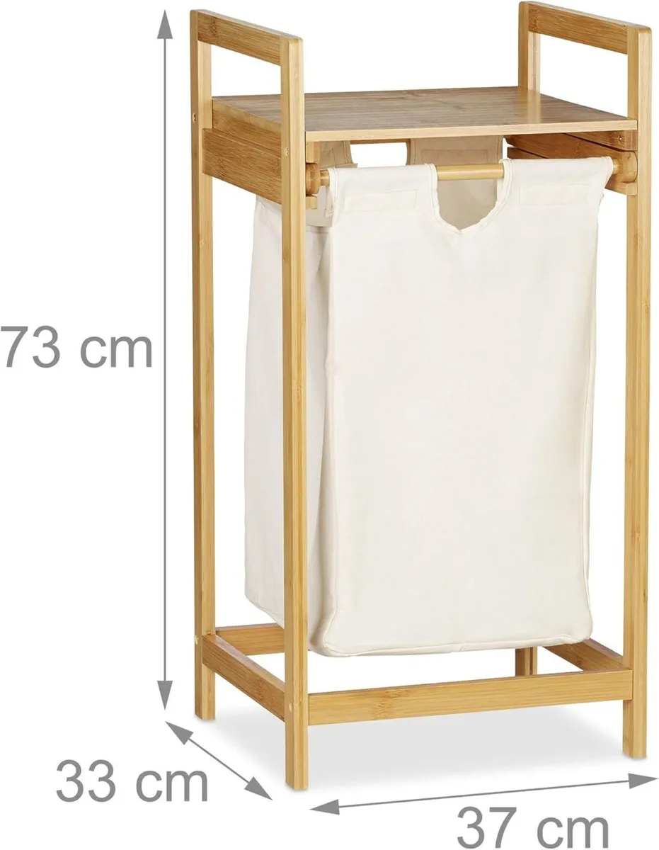 Bamboo Laundry Hamper Storage Box with Shelf - Image 3