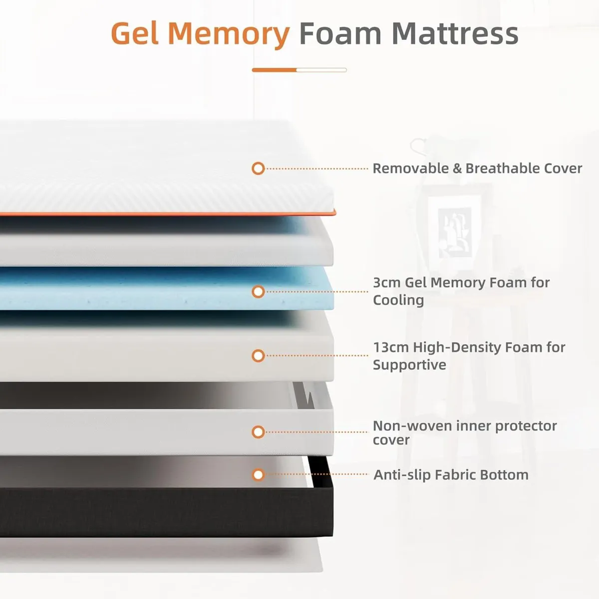 Single Mattress 16CM Gel Memory Foam for Cool - Image 3