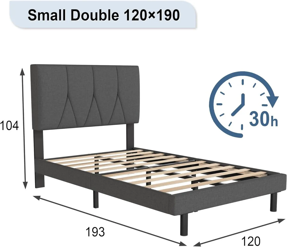Small Double Bed Frame Dark Grey Upholstered - Image 2