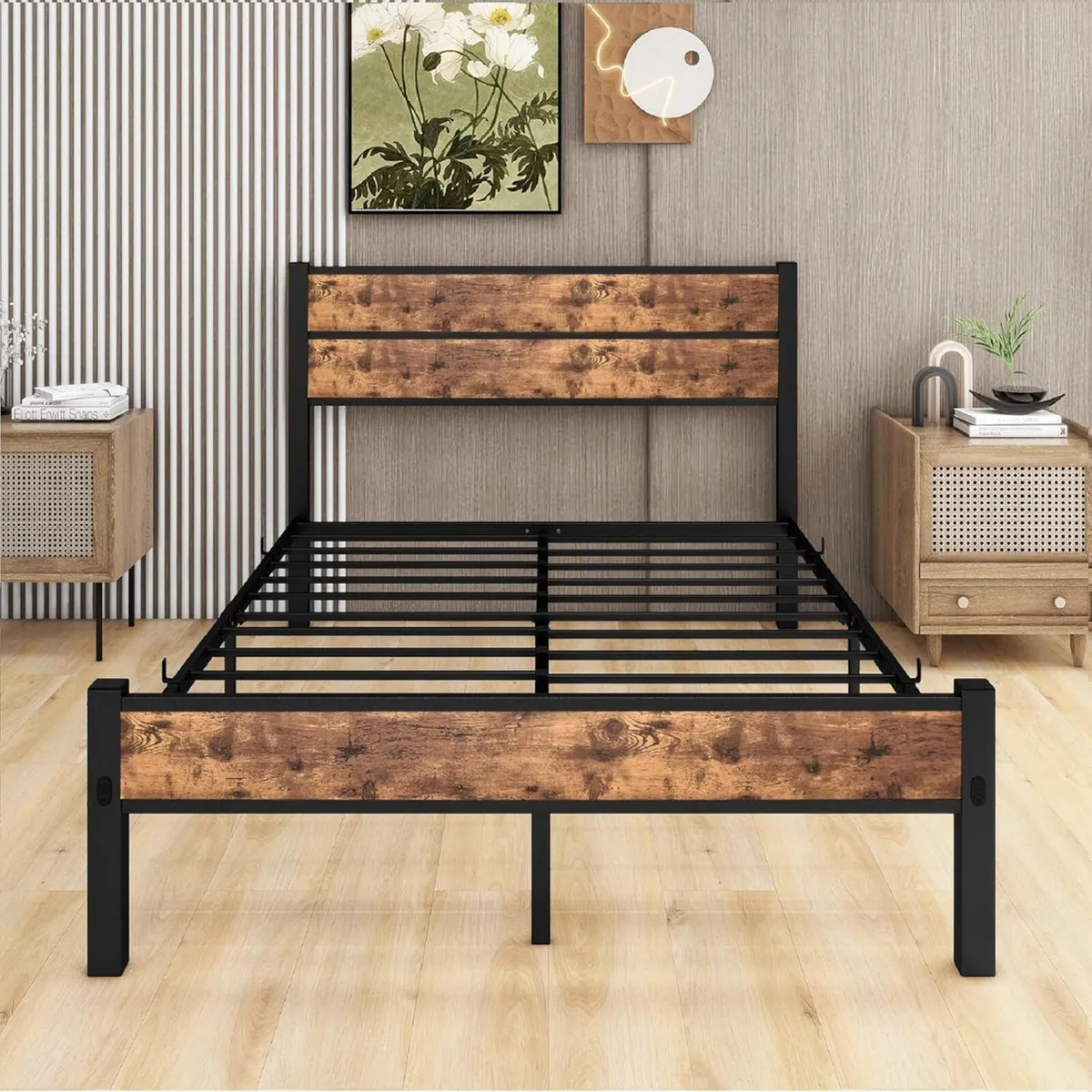 Double Bed Frame with Wooden Headboard and - Image 4