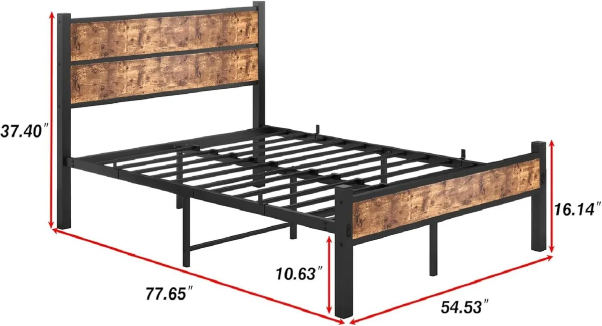 Double Bed Frame with Wooden Headboard and - Image 2