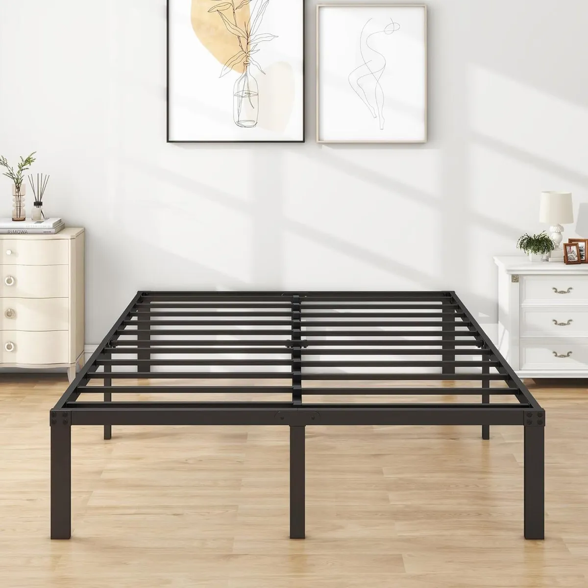 4ft6 Double Bed Frames 36cm High Metal Platform - Image 1
