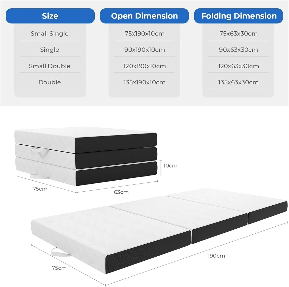 Folding Mattress Small Single 10CM Gel Memory - Image 3