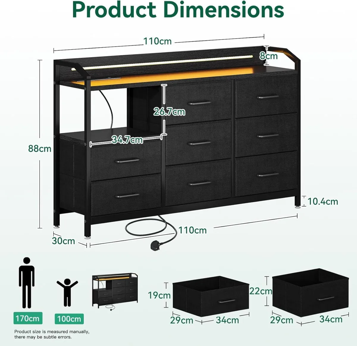 Black Chest of Drawers Bedroom with LED Light - Image 3