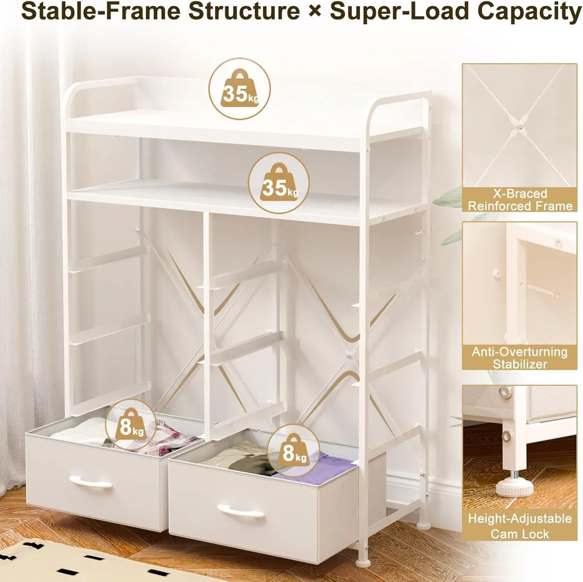 Chest of Drawers White Dresser for Bedroom with 8 - Image 3