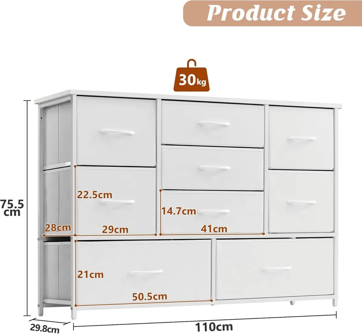 White Chest of Drawers for Bedroom 9 Drawer - Image 3