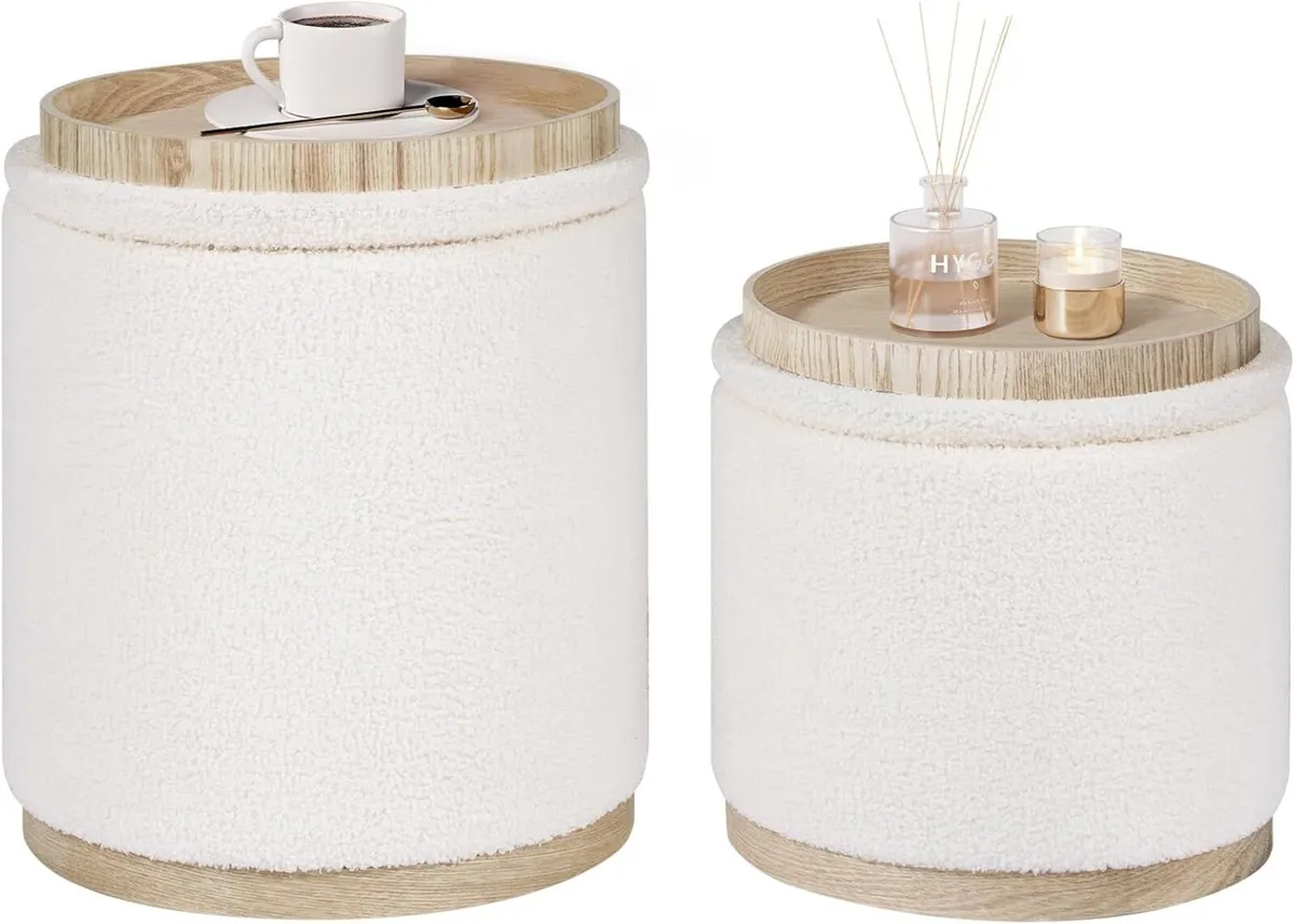 Round White Ottoman with Storage Set of 2 Makeup - Image 1