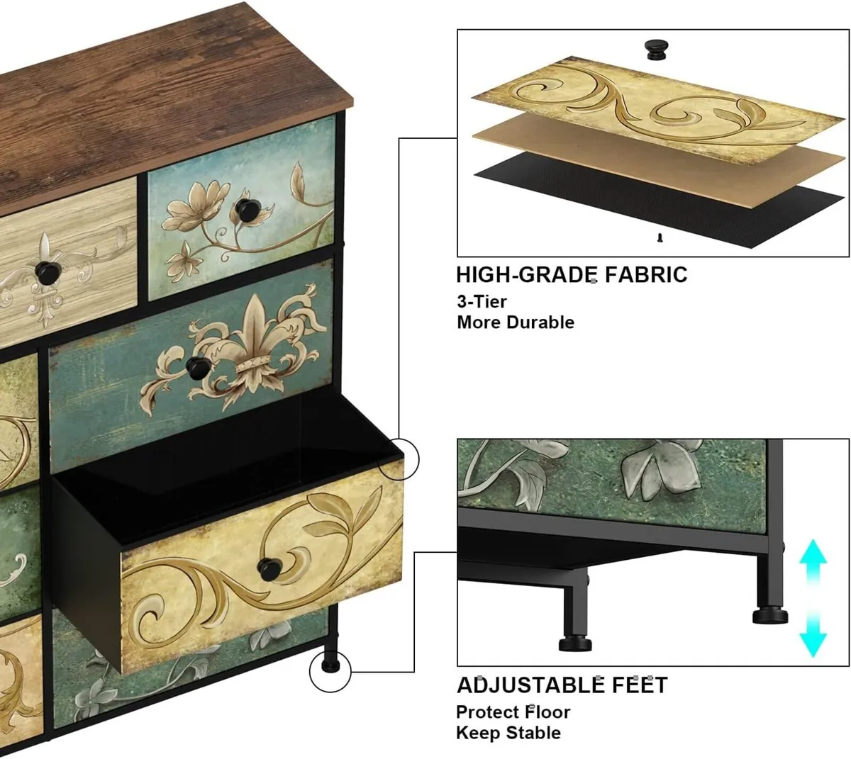 Dresser with Drawer for Bedroom 9 Fabric Drawers - Image 4