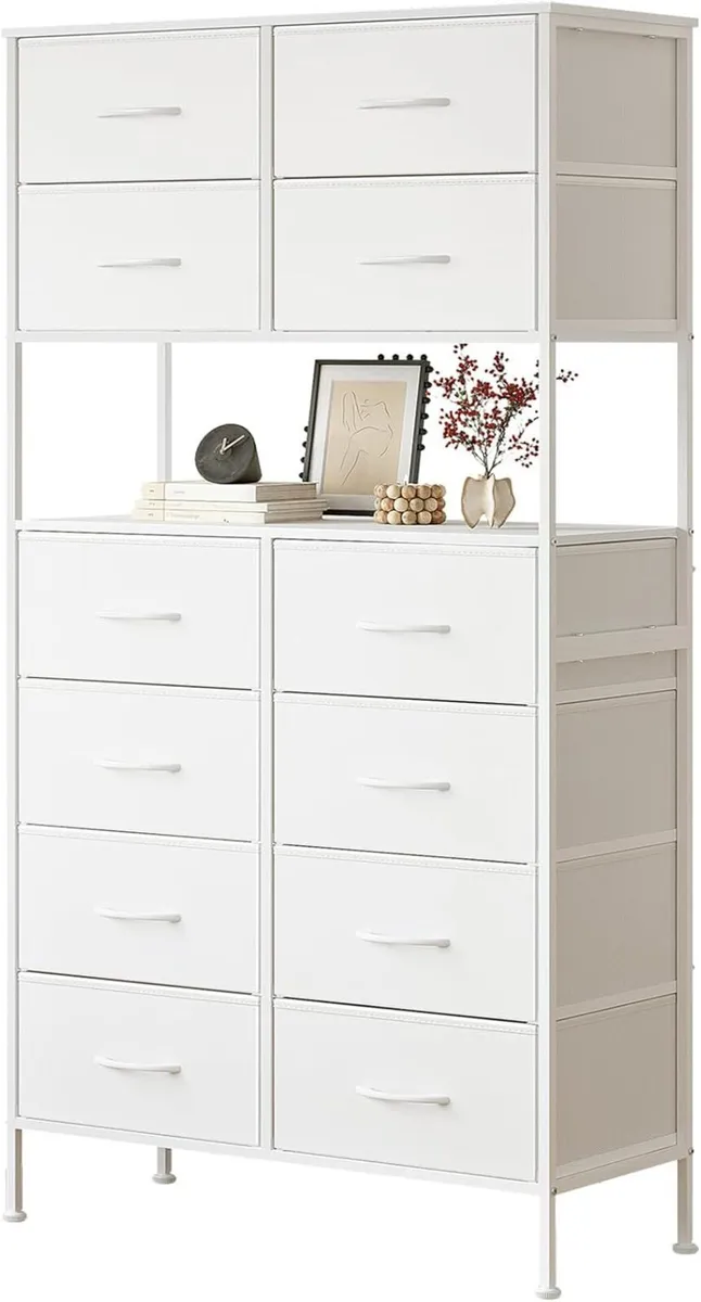 High Chest of Drawers White Storage with Open - Image 1