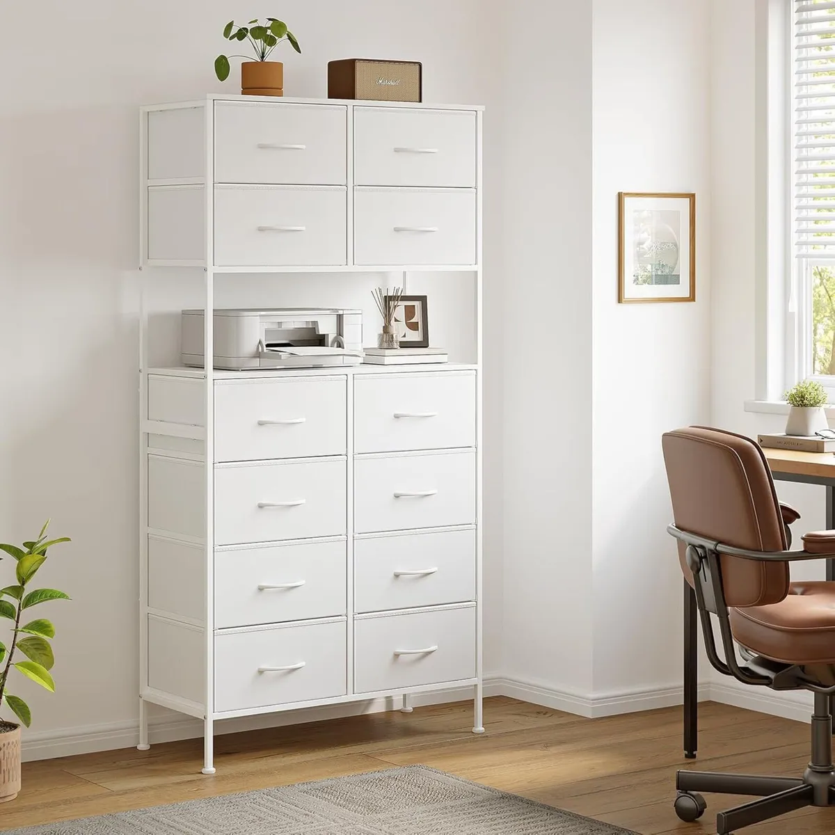 High Chest of Drawers White Storage with Open - Image 2