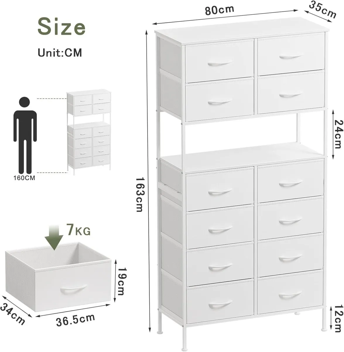 High Chest of Drawers White Storage with Open - Image 3